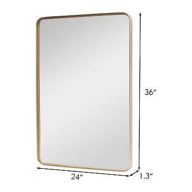 Parisloft Rectangular Metal Wall Mirror with Rounded Corner for Bathroom, 24x36 inch, Shampagne Gold