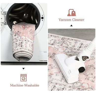 Garvee Vintage Floral Area Rug & Washable Soft Throw Rugs for Bedroom Living Room