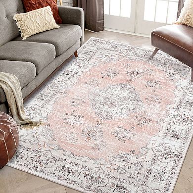 Garvee Vintage Floral Area Rug & Washable Soft Throw Rugs for Bedroom Living Room