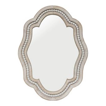 Parisloft Whitewash Beaded Scalloped Wood Wall Mirror for Bathroom, Entryway, Bedroom, 27.125"H