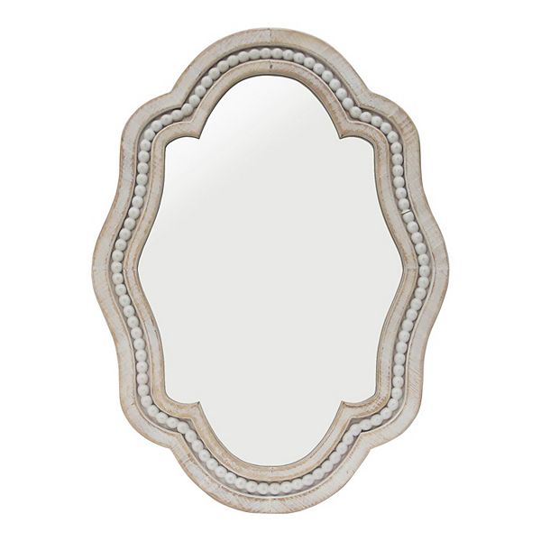 Parisloft Whitewash Beaded Scalloped Wood Wall Mirror for Bathroom ...