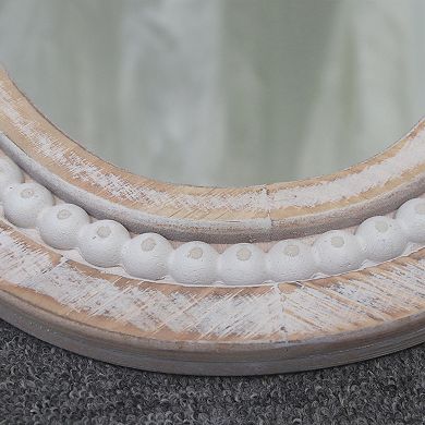 Parisloft Whitewash Beaded Scalloped Wood Wall Mirror for Bathroom, Entryway, Bedroom, 27.125"H
