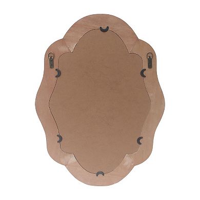 Parisloft Whitewash Beaded Scalloped Wood Wall Mirror for Bathroom, Entryway, Bedroom, 27.125"H