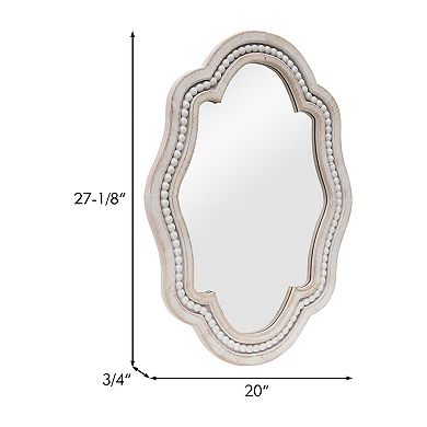 Parisloft Whitewash Beaded Scalloped Wood Wall Mirror for Bathroom, Entryway, Bedroom, 27.125"H