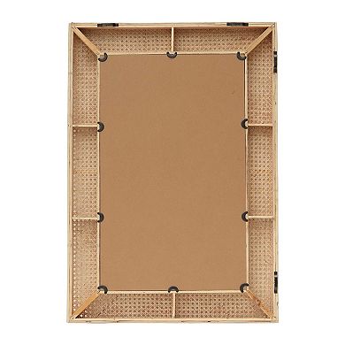 Parisloft Wooden and Rattan Wall Mirror, Boho Rectangle Wall Mirror for Living Room, Bedroom, 37.8"H
