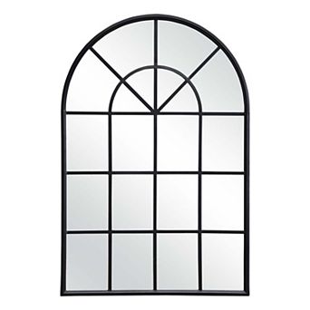 Parisloft Arched Windowpane Metal Wall Mirror for Living Room, Bedroom - 28 x 41.5 Inch, Black
