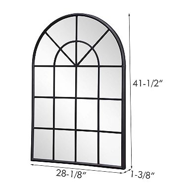 Parisloft Arched Windowpane Metal Wall Mirror for Living Room, Bedroom - 28 x 41.5 Inch, Black