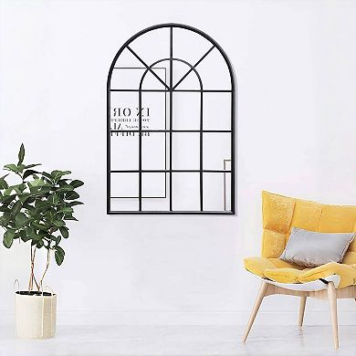 Parisloft Arched Windowpane Metal Wall Mirror for Living Room, Bedroom - 28 x 41.5 Inch, Black