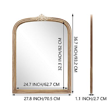 Parisloft Farmhouse Arched Wood Wall Mirror - 27.7 x 36.7 Inches