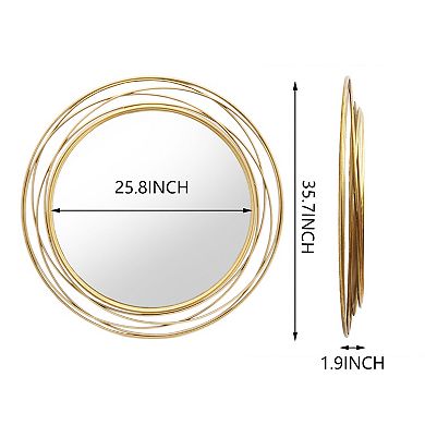 Parisloft 35.7 Inch Large Round Gold Wall Mirror for Bathroom Vanity, Bedroom Living Room