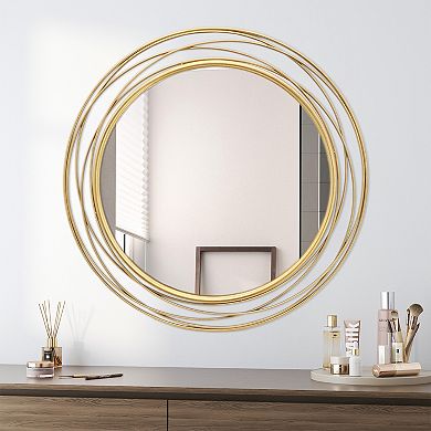 Parisloft 35.7 Inch Large Round Gold Wall Mirror for Bathroom Vanity, Bedroom Living Room