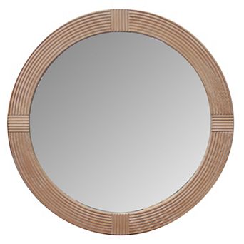 Parisloft Round Wood Mirror for Bathroom, Entryway, Brown, 31.5 Inch