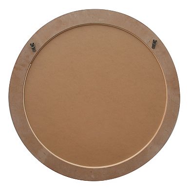 Parisloft Round Wood Mirror for Bathroom, Entryway, Brown, 31.5 Inch
