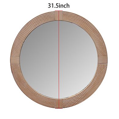 Parisloft Round Wood Mirror for Bathroom, Entryway, Brown, 31.5 Inch