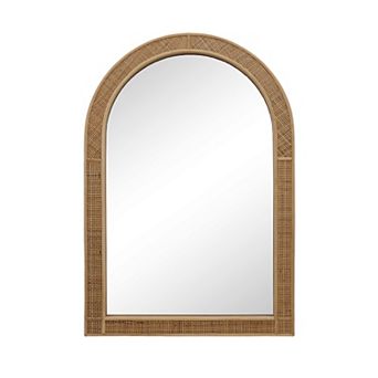 Parisloft Boho Arch Rattan Wall Mirror for Bathroom Living Room - 25.5 x 37.4 Inch, Brown