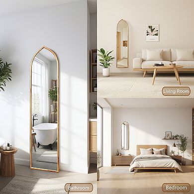 Parisloft Arched Metal Framed Full Length Wall Mirror for Bedroom Living Room, Antique Gold, 50" H