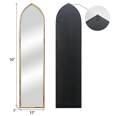Parisloft Arched Metal Framed Full Length Wall Mirror for Bedroom Living Room, Antique Gold, 50" H