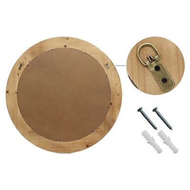 Parisloft 29.5" Wooden Round Mirrorr for Bathroom, Living Room