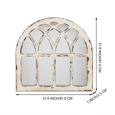Parisloft Rustic Wood Arched Window Wall Mirror