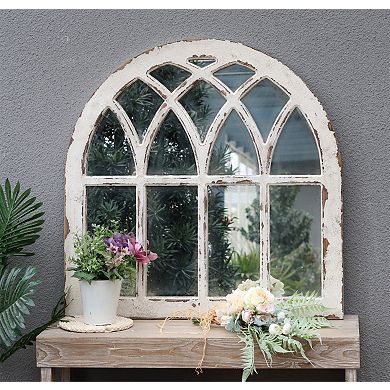 Parisloft Rustic Wood Arched Window Wall Mirror