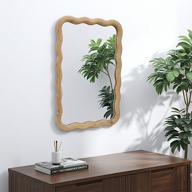 Parisloft Natural Wood Wavy Wall Mirror, 18.8 x 27.2 Inch
