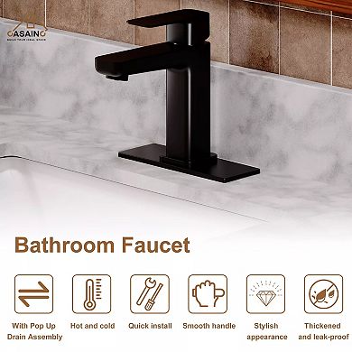 Casainc Single Handle Bathroom Basin Faucet With Drainer And Deckplate