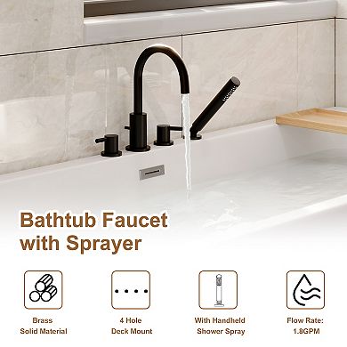2-handle Deck-mount Roman Tub Faucet With Hand Shower In Matte Black