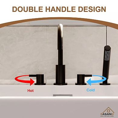 2-handle Deck-mount Roman Tub Faucet With Hand Shower In Matte Black