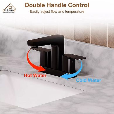 Casainc Luxurious Bathroom Sink Faucet With Dual Handle Matte Black Finish