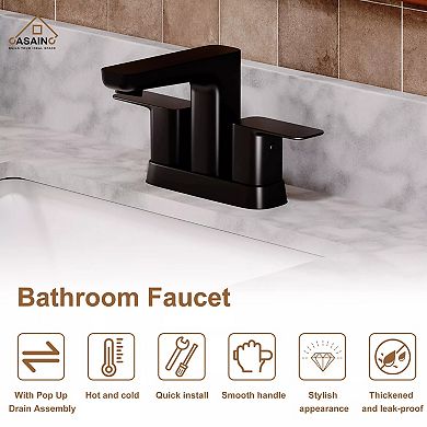 Casainc Luxurious Bathroom Sink Faucet With Dual Handle Matte Black Finish