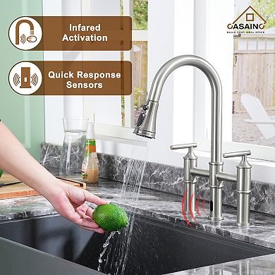 Double-handle Kitchen Faucet With Pull-out Sprayer Infrared Induction