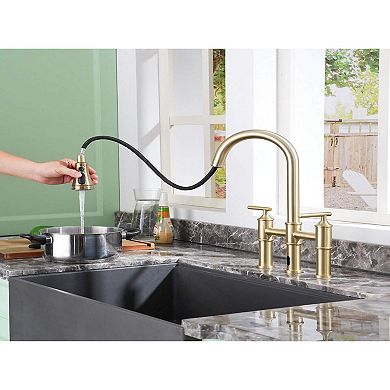 Double-handle Kitchen Faucet With Pull-out Sprayer Infrared Induction