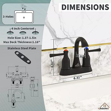 Casainc 3-hole 8-inch Bathroom Sink Faucet With Drainer