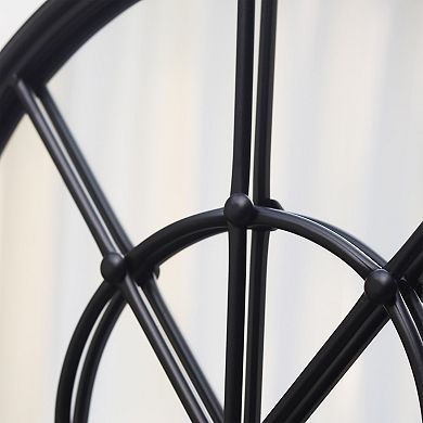 Parisloft Arched Metal Framed Window Mirror, Antique Black