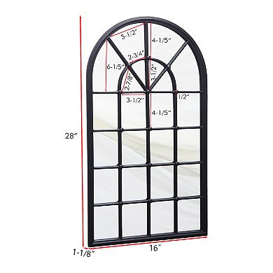 Parisloft Arched Metal Framed Window Mirror, Antique Black