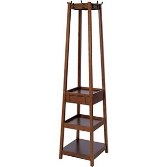eHemco 8 Hooks Coat Rack Stand With 3 tier And 1 Drawer, Coffee