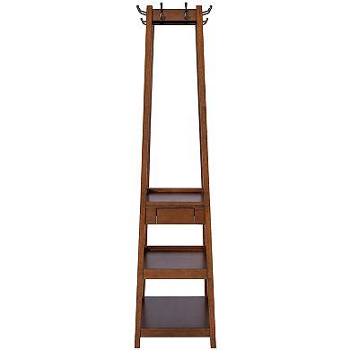 eHemco 8 Hooks Coat Rack Stand With 3 Tier And 1 Drawer, Coffee
