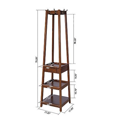 eHemco 8 Hooks Coat Rack Stand With 3 Tier And 1 Drawer, Coffee