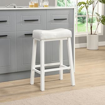 Ehemco Heavy-duty Padded Faux Leather Saddle Seat Kitchen Barstools, 29 in White