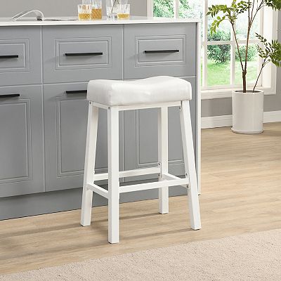 Ehemco Heavy duty Padded Faux Leather Saddle Seat Kitchen Barstools 29 Inches White