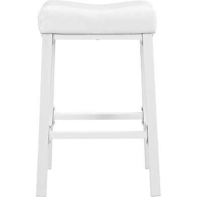 Ehemco Heavy-duty Padded Faux Leather Saddle Seat Kitchen Barstools, 29 Inches, White