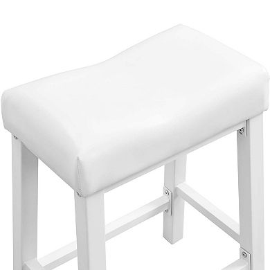 Ehemco Heavy-duty Padded Faux Leather Saddle Seat Kitchen Barstools, 29 Inches, White