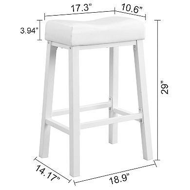 Ehemco Heavy-duty Padded Faux Leather Saddle Seat Kitchen Barstools, 29 Inches, White