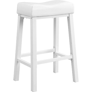 Ehemco Heavy-duty Padded Faux Leather Saddle Seat Kitchen Barstools, 29 Inches, White