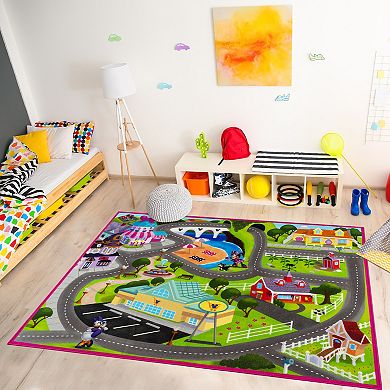 Disney Kids Digital Minnie Mouse Road Play Printed Multi Area Rug, 4x6