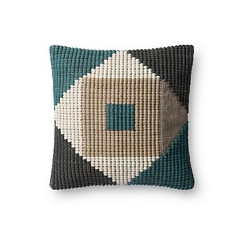 Loloi Teal Black Multi Contemporary 22" x 22" Indoor Outdoor Throw Pillow