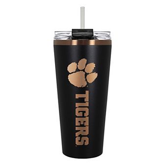 Clemson Tigers Black & Copper Tone 32 oz Big Slim Tumbler with Straw