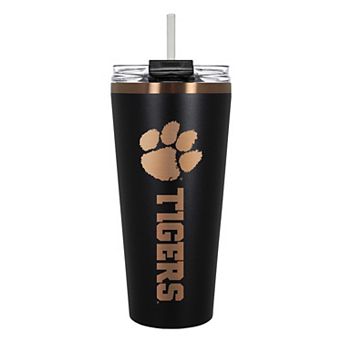 Clemson Tigers Black & Copper Tone 32 oz Big Slim Tumbler with Straw