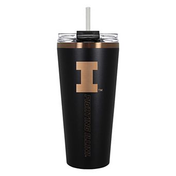 Illinois Fighting Illini Black & Copper Tone 32 oz Big Slim Tumbler with Straw