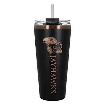 Kansas Jayhawks Black & Copper Tone 32 oz Big Slim Tumbler with Straw